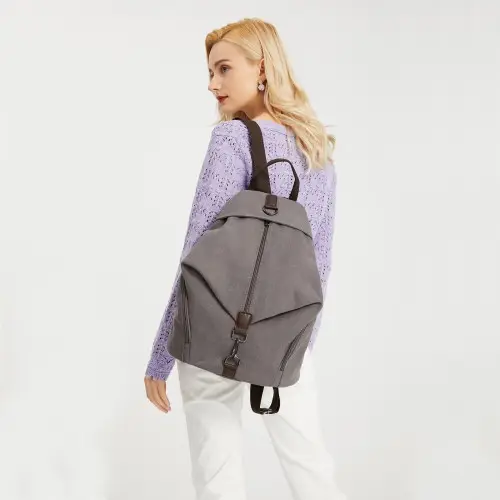 EB2044 - Kono Fashion Anti-Theft Canvas Backpack - Grey by All Mart Bristol Ltd