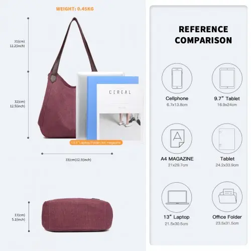 EB2040L - Kono Canvas Shoulder Tote Bag - Claret by All Mart Bristol Ltd