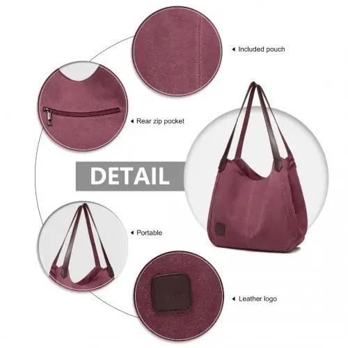 EB2040L - Kono Canvas Shoulder Tote Bag - Claret by All Mart Bristol Ltd