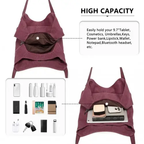 EB2040L - Kono Canvas Shoulder Tote Bag - Claret by All Mart Bristol Ltd
