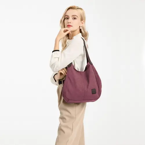 EB2040L - Kono Canvas Shoulder Tote Bag - Claret by All Mart Bristol Ltd
