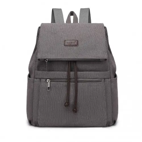 EB2233 - Kono Canvas Clamshell Drawstring School Backpack - Grey by All Mart Bristol Ltd
