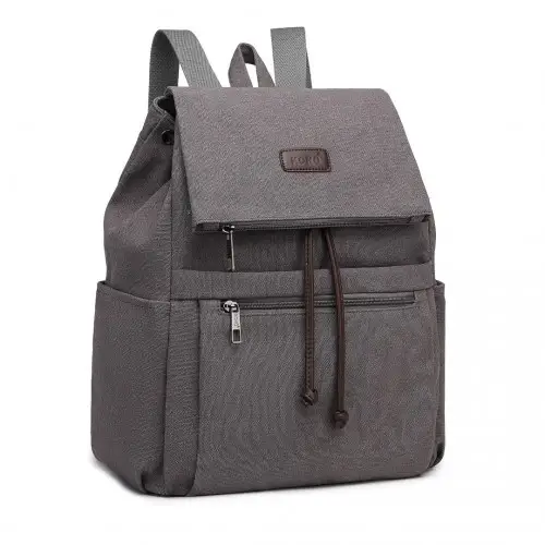 EB2233 - Kono Canvas Clamshell Drawstring School Backpack - Grey by All Mart Bristol Ltd