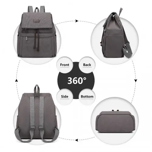 EB2233 - Kono Canvas Clamshell Drawstring School Backpack - Grey by All Mart Bristol Ltd