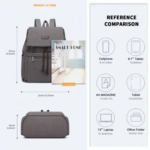 EB2233 - Kono Canvas Clamshell Drawstring School Backpack - Grey by All Mart Bristol Ltd