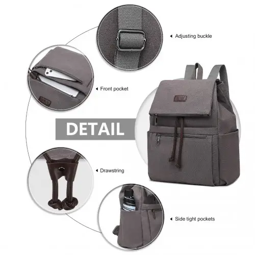 EB2233 - Kono Canvas Clamshell Drawstring School Backpack - Grey by All Mart Bristol Ltd