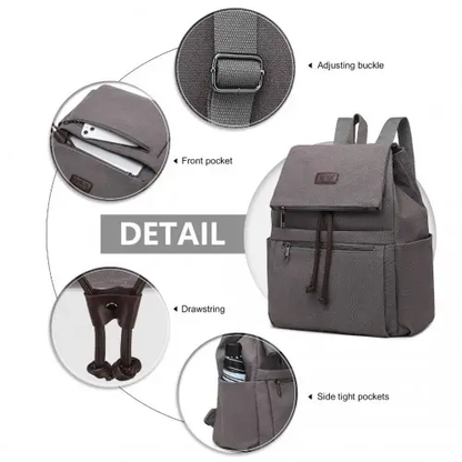 EB2233 - Kono Canvas Clamshell Drawstring School Backpack - Grey by All Mart Bristol Ltd