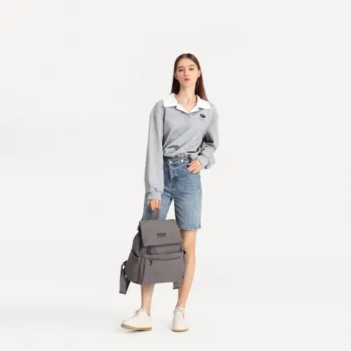 EB2233 - Kono Canvas Clamshell Drawstring School Backpack - Grey by All Mart Bristol Ltd