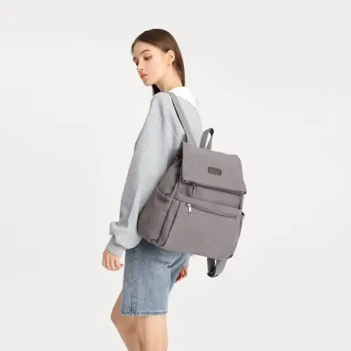 EB2233 - Kono Canvas Clamshell Drawstring School Backpack - Grey by All Mart Bristol Ltd