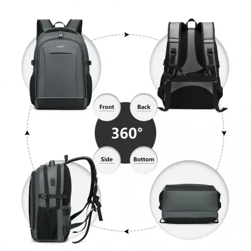 EM2130 - Kono Functional Travel Backpack With USB Charging Port - Grey by All Mart Bristol Ltd