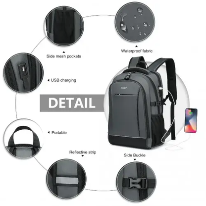 EM2130 - Kono Functional Travel Backpack With USB Charging Port - Grey by All Mart Bristol Ltd
