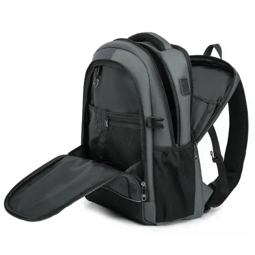EM2130 - Kono Functional Travel Backpack With USB Charging Port - Grey by All Mart Bristol Ltd