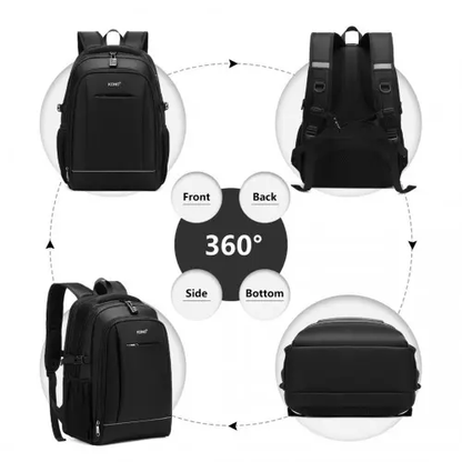 EM2130 - Kono Functional Travel Backpack With USB Charging Port - Black by All Mart Bristol Ltd