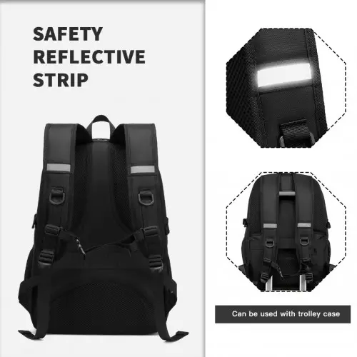 EM2130 - Kono Functional Travel Backpack With USB Charging Port - Black by All Mart Bristol Ltd