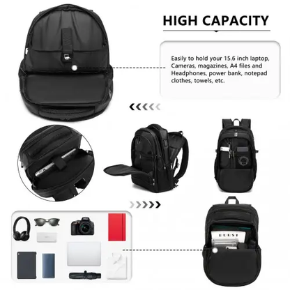 EM2130 - Kono Functional Travel Backpack With USB Charging Port - Black by All Mart Bristol Ltd