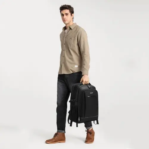 EM2130 - Kono Functional Travel Backpack With USB Charging Port - Black by All Mart Bristol Ltd