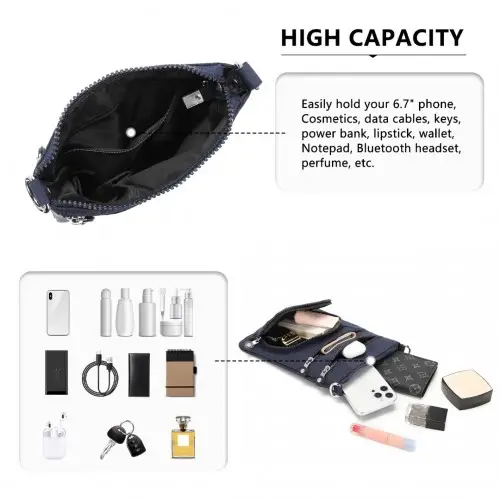 EB2228 - Kono Casual Multi Pocket RFID Blocking Cross body Bag - Navy by All Mart Bristol Ltd