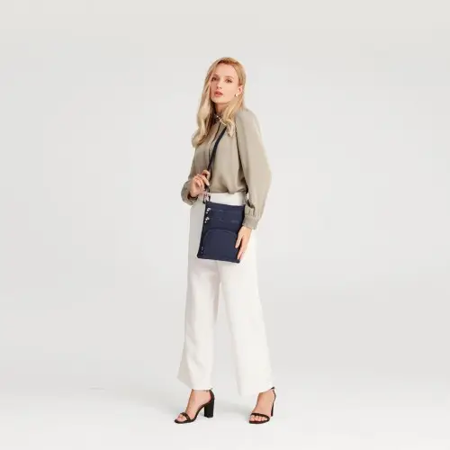 EB2228 - Kono Casual Multi Pocket RFID Blocking Cross body Bag - Navy by All Mart Bristol Ltd