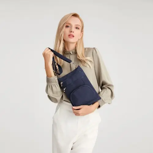 EB2228 - Kono Casual Multi Pocket RFID Blocking Cross body Bag - Navy by All Mart Bristol Ltd