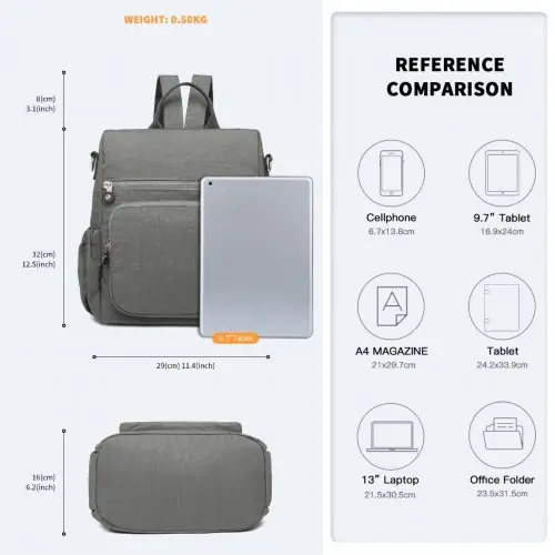EH2107 - Kono Multi Way Anti-theft Waterproof Backpack Shoulder Bag - Grey by All Mart Bristol Ltd