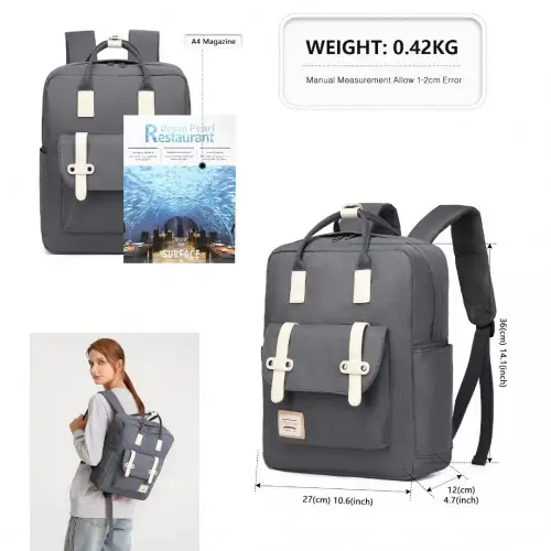 EB2211 - Kono Casual Daypack Lightweight Backpack Travel Bag - Grey by All Mart Bristol Ltd