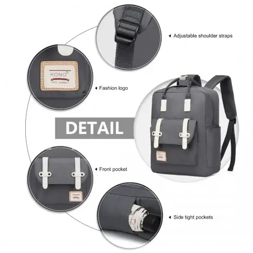EB2211 - Kono Casual Daypack Lightweight Backpack Travel Bag - Grey by All Mart Bristol Ltd