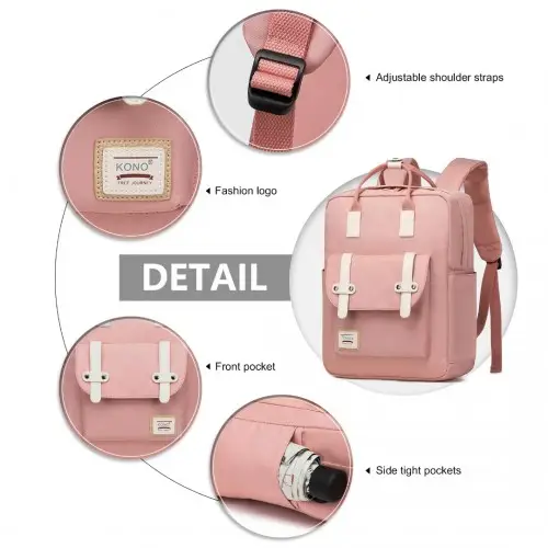 EB2211 - Kono Casual Daypack Lightweight Backpack Travel Bag - Pink by All Mart Bristol Ltd
