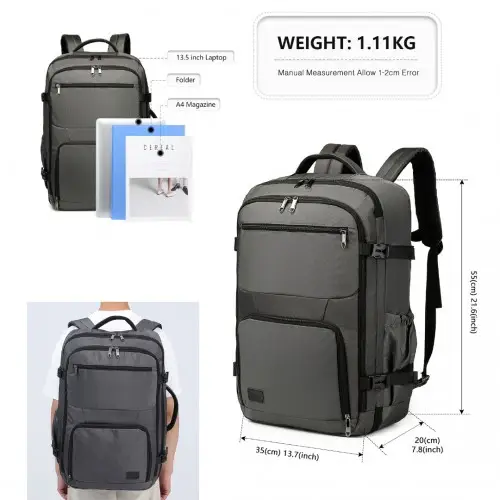 EM2207 - Kono Multifunctional Portable Travel Backpack Cabin Luggage Bag - Grey by All Mart Bristol Ltd