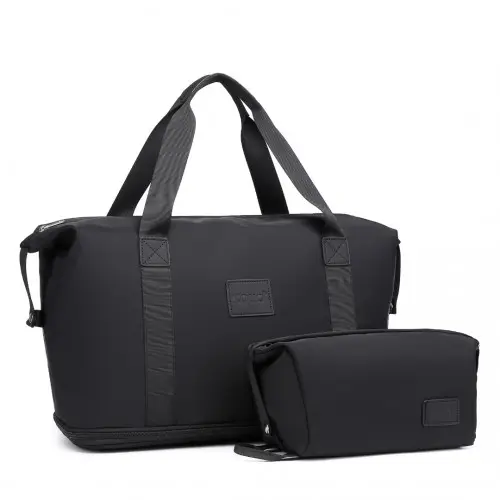 EA2212 - Kono Two Pieces Expandable Durable Waterproof Travel Duffel Bag Set - Black by All Mart Bristol Ltd