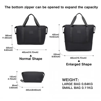 EA2212 - Kono Two Pieces Expandable Durable Waterproof Travel Duffel Bag Set - Black by All Mart Bristol Ltd