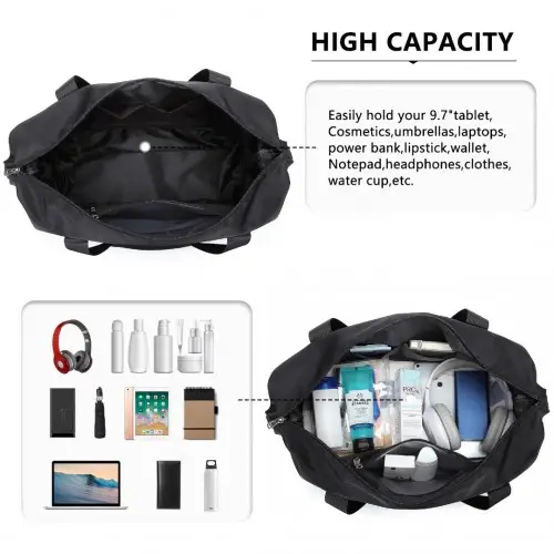EA2212 - Kono Two Pieces Expandable Durable Waterproof Travel Duffel Bag Set - Black by All Mart Bristol Ltd