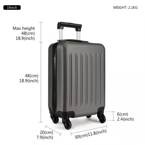 K1872L - Kono 19 Inch ABS Hard Shell Carry On Luggage 4 Wheel Spinner Suitcase - Grey by All Mart Bristol Ltd