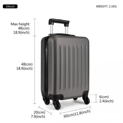 K1872L - Kono 19 Inch ABS Hard Shell Carry On Luggage 4 Wheel Spinner Suitcase - Grey by All Mart Bristol Ltd