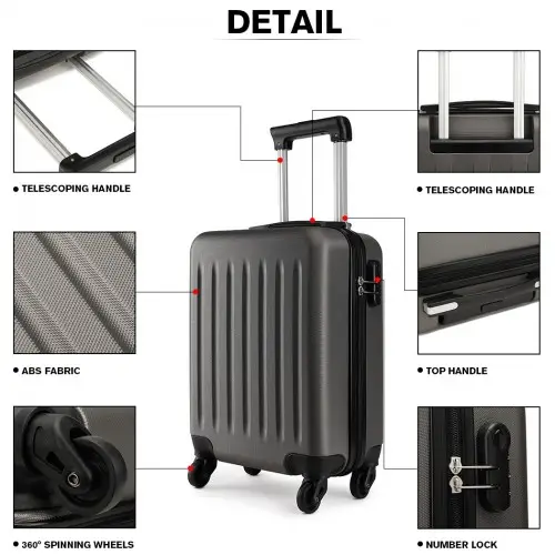 K1872L - Kono 19 Inch ABS Hard Shell Carry On Luggage 4 Wheel Spinner Suitcase - Grey by All Mart Bristol Ltd