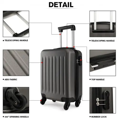 K1872L - Kono 19 Inch ABS Hard Shell Carry On Luggage 4 Wheel Spinner Suitcase - Grey by All Mart Bristol Ltd