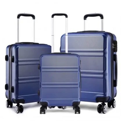 K1871-1L - Kono ABS Sculpted Horizontal Design 3 Piece Suitcase Set - Navy Blue by All Mart Bristol Ltd