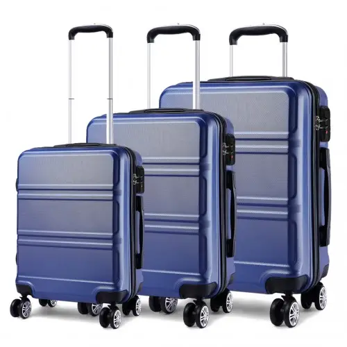 K1871-1L - Kono ABS Sculpted Horizontal Design 3 Piece Suitcase Set - Navy Blue by All Mart Bristol Ltd