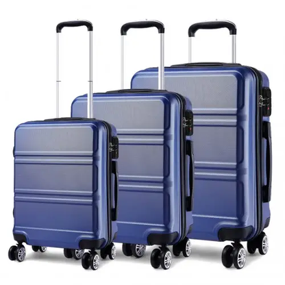 K1871-1L - Kono ABS Sculpted Horizontal Design 3 Piece Suitcase Set - Navy Blue by All Mart Bristol Ltd
