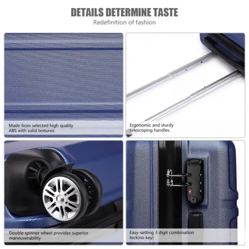 K1871-1L - Kono ABS Sculpted Horizontal Design 3 Piece Suitcase Set - Navy Blue by All Mart Bristol Ltd