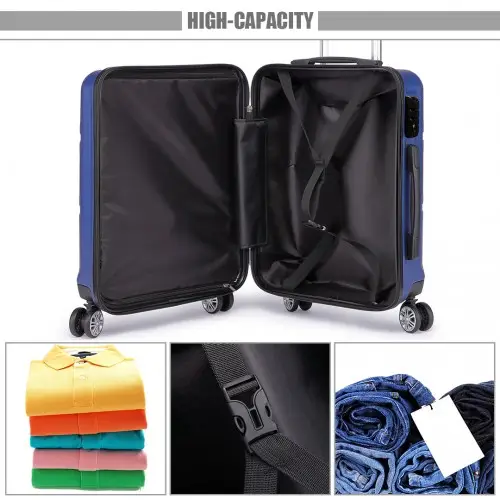 K1871-1L - Kono ABS Sculpted Horizontal Design 3 Piece Suitcase Set - Navy Blue by All Mart Bristol Ltd