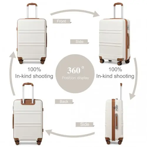 K1871-1L - Kono ABS 24 Inch Sculpted Horizontal Design Suitcase - Cream by All Mart Bristol Ltd