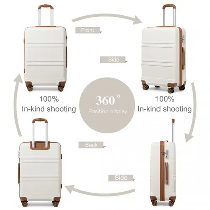 K1871-1L - Kono ABS 24 Inch Sculpted Horizontal Design Suitcase - Cream by All Mart Bristol Ltd