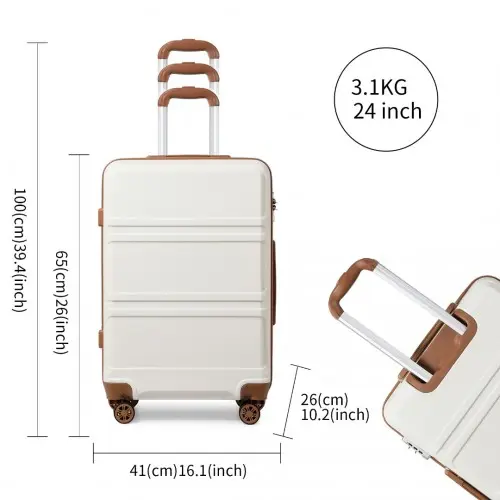 K1871-1L - Kono ABS 24 Inch Sculpted Horizontal Design Suitcase - Cream by All Mart Bristol Ltd