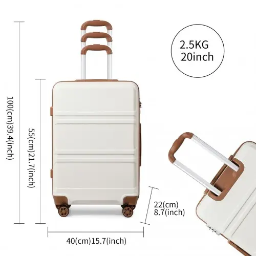 K1871-1L - Kono ABS 20 Inch Sculpted Horizontal Design Cabin Luggage - Cream by All Mart Bristol Ltd