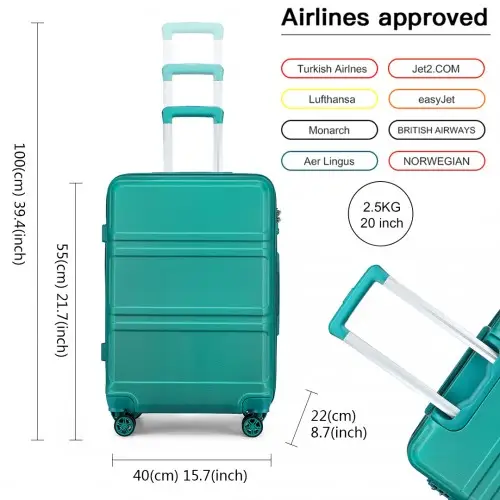 K1871-1L - Kono ABS 20 Inch Sculpted Horizontal Design Cabin Luggage - Teal by All Mart Bristol Ltd