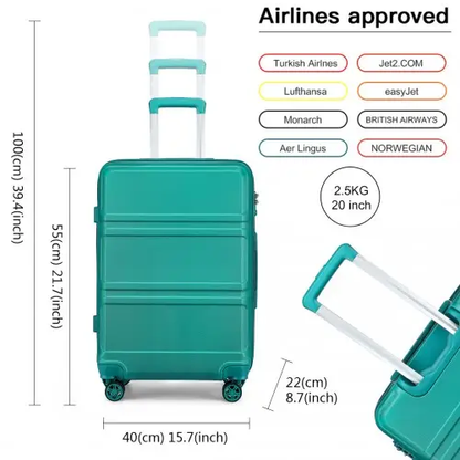 K1871-1L - Kono ABS 20 Inch Sculpted Horizontal Design Cabin Luggage - Teal by All Mart Bristol Ltd