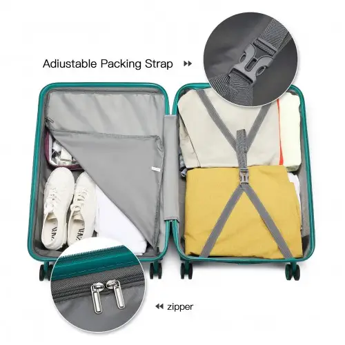 K1871-1L - Kono ABS 20 Inch Sculpted Horizontal Design Cabin Luggage - Teal by All Mart Bristol Ltd