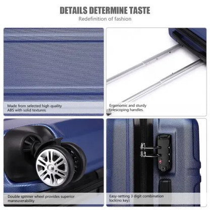 K1871-1L - Kono ABS 24 Inch Sculpted Horizontal Design Suitcase - Navy Blue by All Mart Bristol Ltd