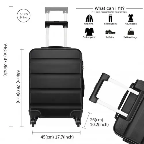 K1991-1L - Kono 24 Inch Horizontal Design ABS Hard Shell Suitcase With TSA Lock - Black by All Mart Bristol Ltd