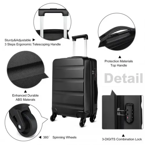 K1991-1L - Kono 24 Inch Horizontal Design ABS Hard Shell Suitcase With TSA Lock - Black by All Mart Bristol Ltd